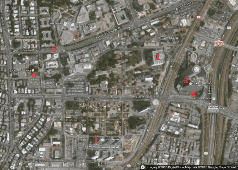 map of tel aviv terror site