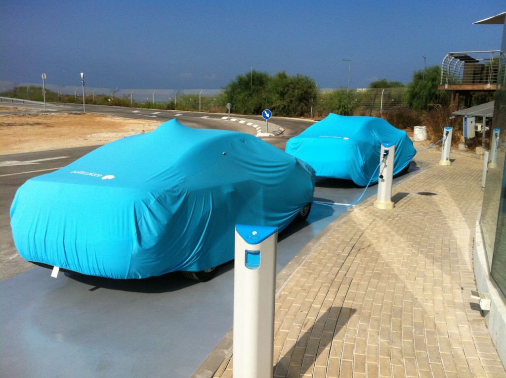 Two new Better Place cars waiting to be picked up by new owners