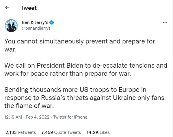 ben and Jerry's tweet