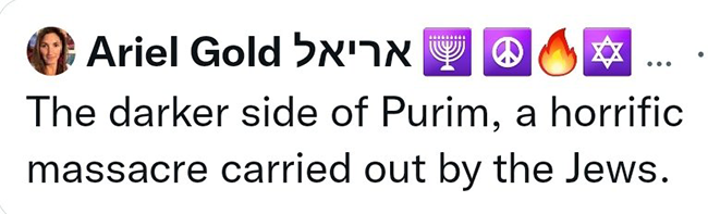 ariel gold purim tweet