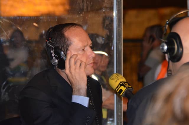 Jerusalem Mayor doing interview on radio photo