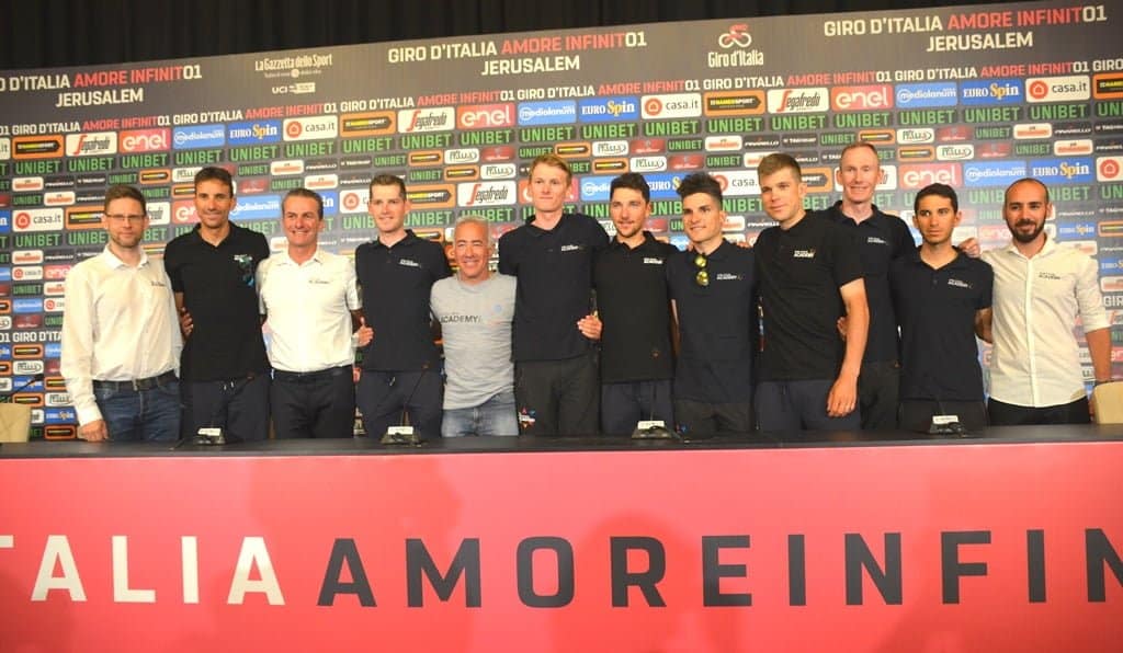 Israel Cycling Academy at press conference before Giro d'Italia in Jerusalem