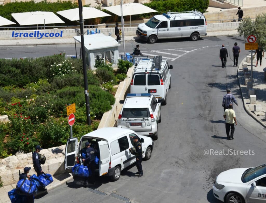 Israeli police pack up van outside the Western Wall Plaza