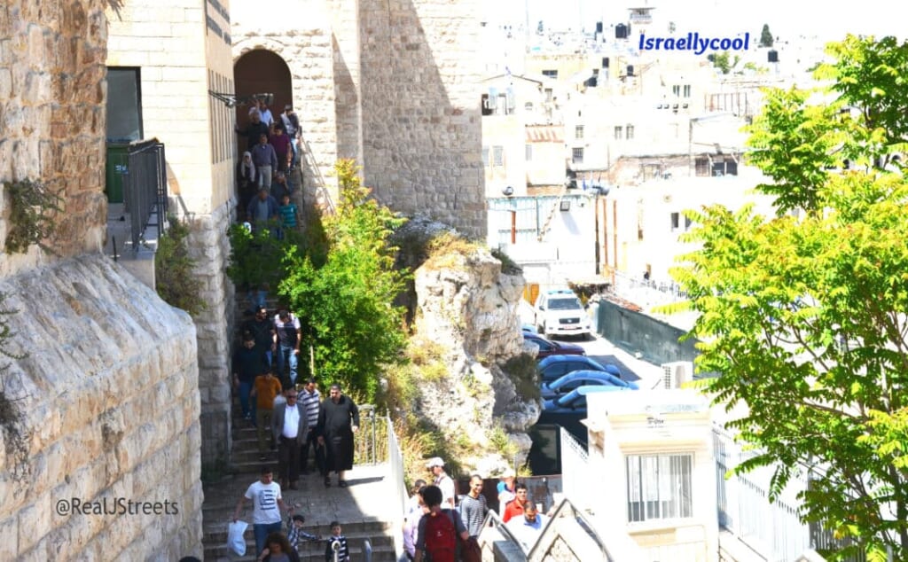 Muslims walking through Jewish Quarter to leave after Friday prayers Temple Mount