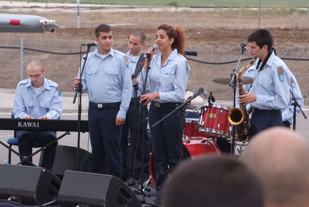 IAF Band sings sweetly to welcome Israel's next killing machine UAV Drone at Tel Nof
