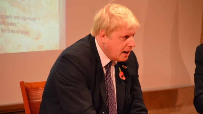Boris Johnson speaking in Jerusalem