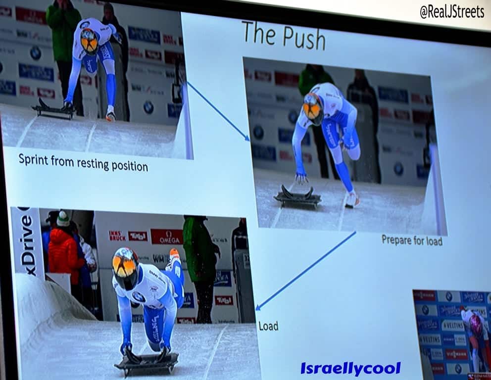 Olympic Skeleton athlete AJ Edelman poses at start of race