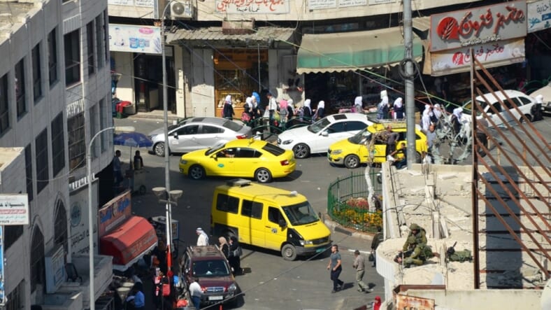 Traffic in Hebron shopping area