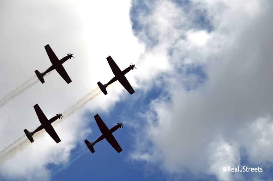 four planes flying over Jerusalem