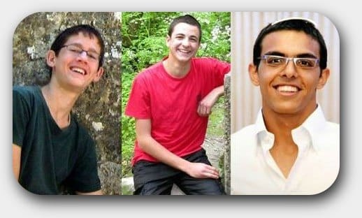 The three murdered teens, from left to right: Naftali Fraenkel, Gil-ad Shaar & Eyal Yifrach