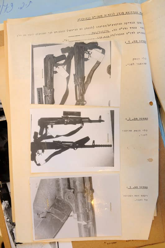 Evidence from the pathologist's report showing Einat Haran's brain tissue on the butt of Kuntar's rifle(Photo courtesy Doron Golan)