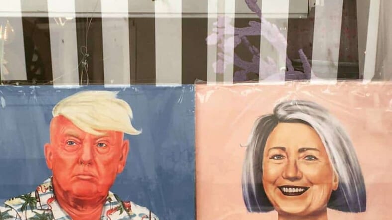 trump clinton mural